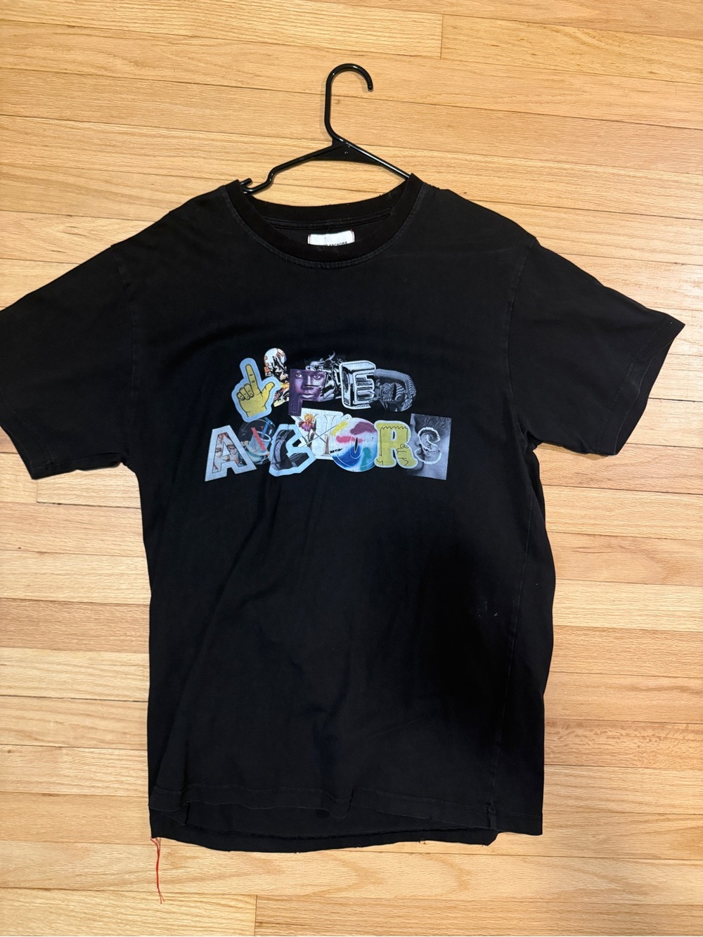 Lifted Anchors Black Graphic T-Shirt with Colorful Collage Logo